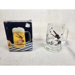 1982 Original AVON FLYING GEESE Heavy CLEAR GLASS TALL MUG USED 5.5in